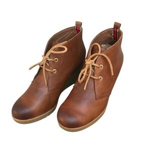 Sperry Harlow Burnished Leather Wedge Top Sider Booties. SZ. 11M